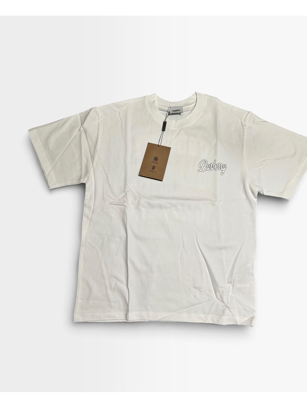 White Burberry script logo T-shirt with stacked back print